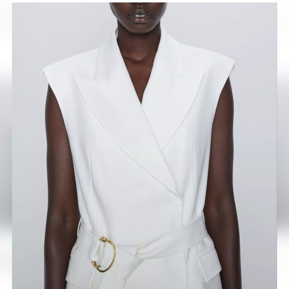 ZARA Long V-neck white vest dress with belt size L - Picture 7 of 14